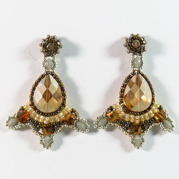 GlassWear Art Couture Jewelry - Amber crystal and glass earrings